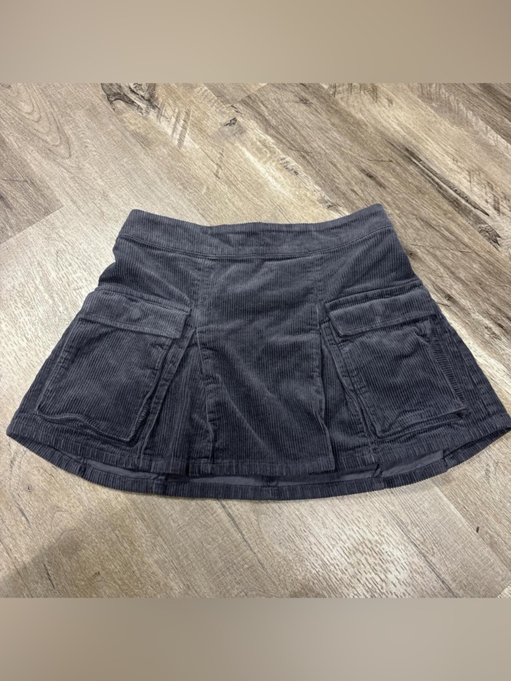 Corduroy Mini Skirt with Front Patch Pockets - Charcoal